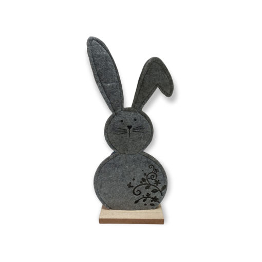 Picture of GREY RABBIT ON WOODEN BASE 31CM